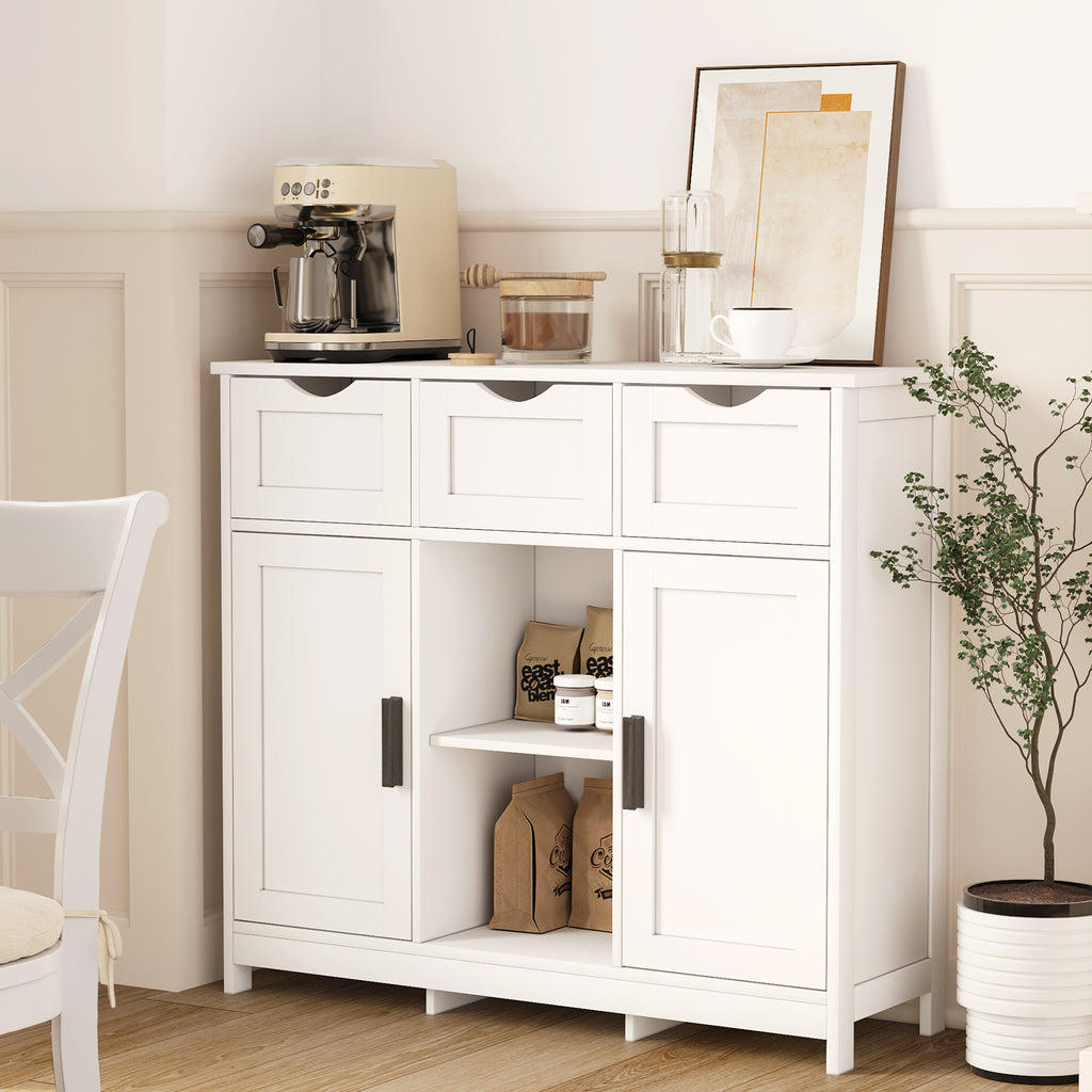 White Storage Cabinet with Drawers & Shelves for Living Room & Bedroom - White